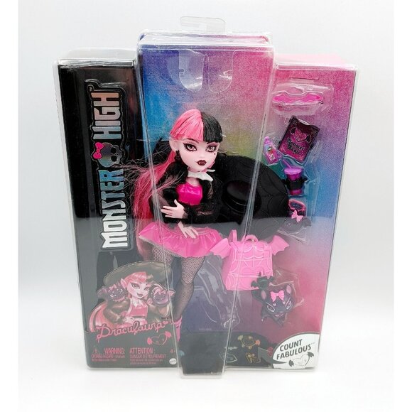 Monster High Draculaura Doll with Pet Bat-Cat Count Fabulous and Accessories - Picture 1 of 3